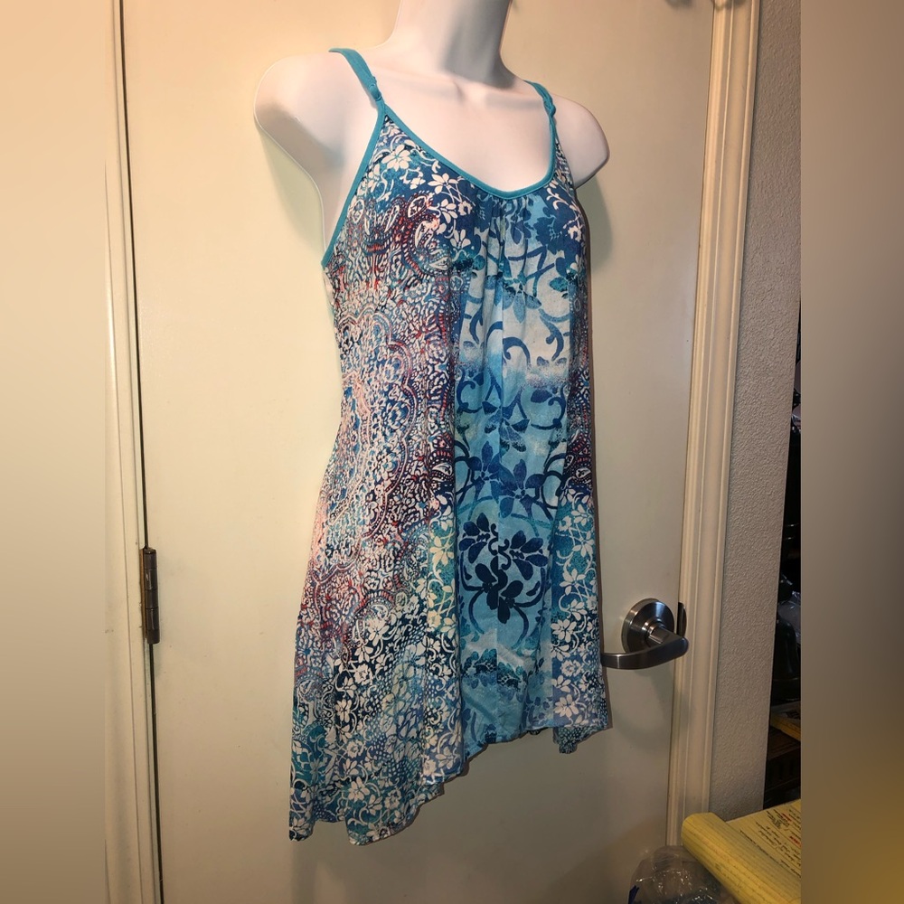 IN BLOOM- Aquablue mixed print TANK DRESS MINI - Picture 3 of 7